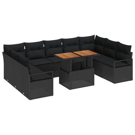 Trädgårdsoffset 10 st Svart Poly rattan