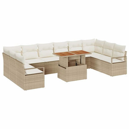 Trädgårdsoffset med lagring 11 pcs Beige Poly rattan