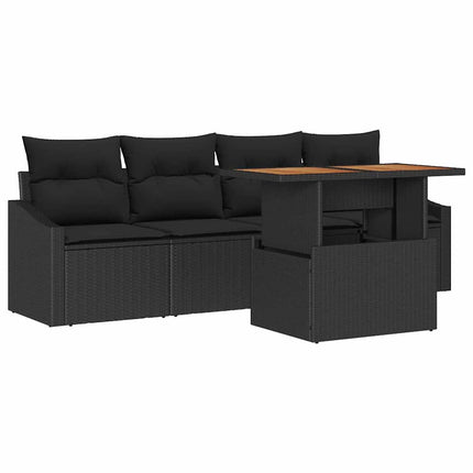 Trädgårdsoffset med lagring 5 pcs Svart Poly rattan