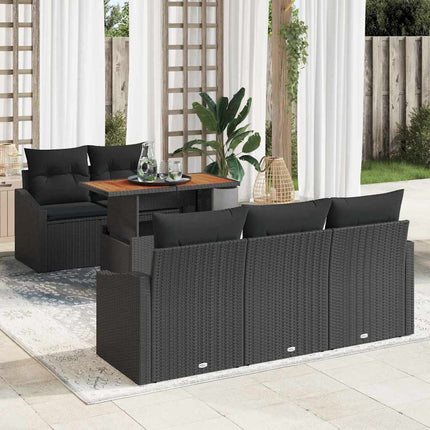 Trädgårdsoffset 6 st Svart Poly rattan