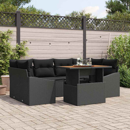Trädgårdsoffset med lagring 7 pcs Svart Poly rattan