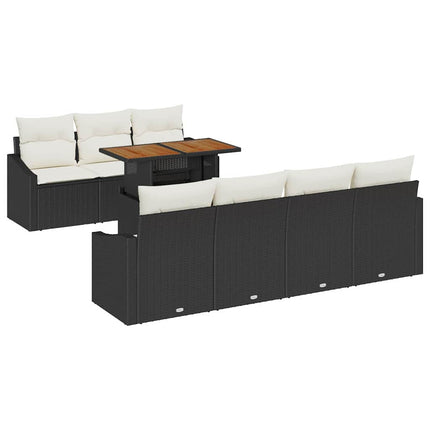 Trädgårdsoffset med lagring 8 pcs Svart Poly rattan