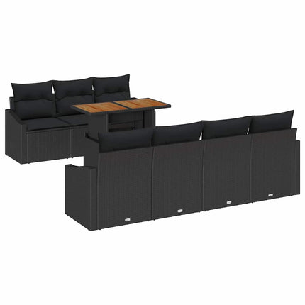 Trädgårdsoffset 8 st Svart Poly rattan