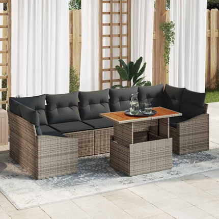Trädgårdsoffset 8 pcs Grå Poly Rattan och Pulverlackerad Stål