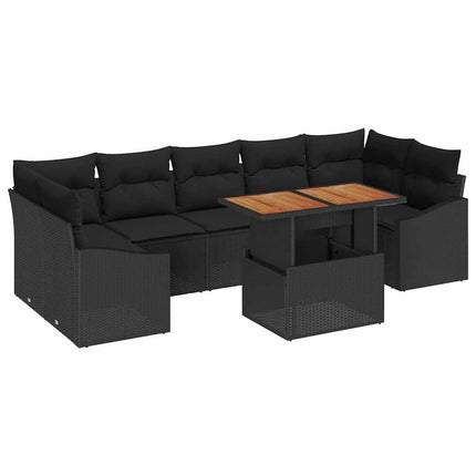 Trädgårdsoffset 8 pcs Svart Poly Rattan och Pulverlackerad Stål