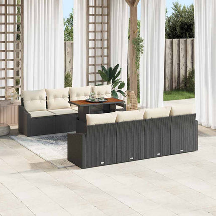 Trädgårdsoffset 9 st Svart Poly rattan