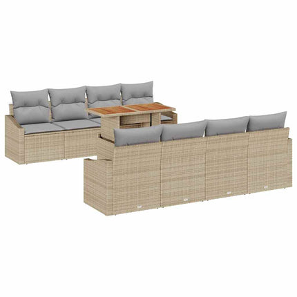 Trädgårdsoffset med lagring 9 pcs Beige Poly rattan