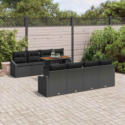 Trädgårdsoffset med lagring 9 pcs Svart Poly rattan