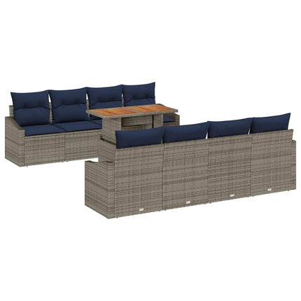 Trädgårdsoffset med lagring 9 pcs Grå Poly rattan