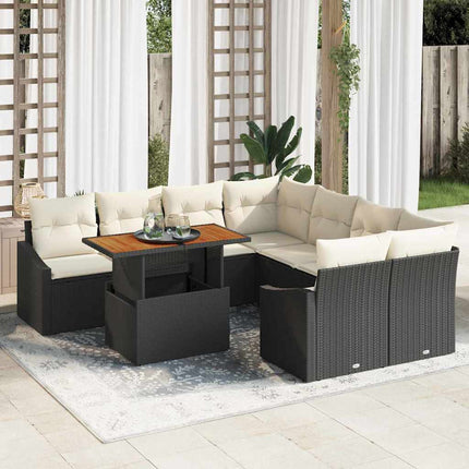 Trädgårdsoffset med lagring 9 pcs Svart Poly rattan