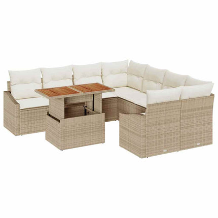 Trädgårdsoffset 9 st Beige Poly rattan