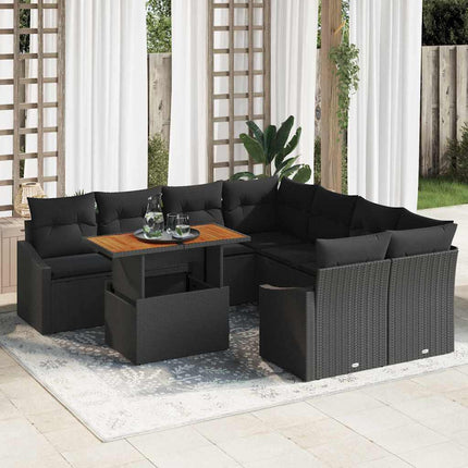 Trädgårdsoffset 9 st Svart Poly rattan