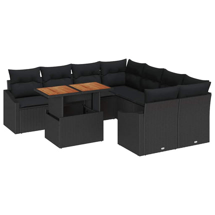 Trädgårdsoffset med lagring 9 pcs Svart Poly rattan