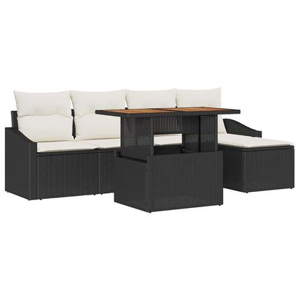 Trädgårdsoffset 6 st Svart Poly rattan
