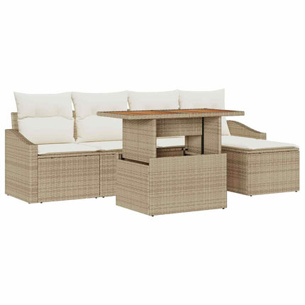 Trädgårdsoffset med lagring 6 pcs Beige Poly rattan