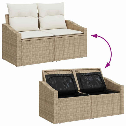 Trädgårdsoffset med lagring 6 pcs Beige Poly rattan