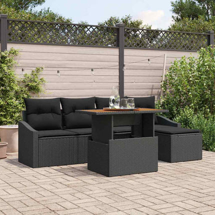 Trädgårdsoffset med lagring 6 pcs Svart Poly rattan