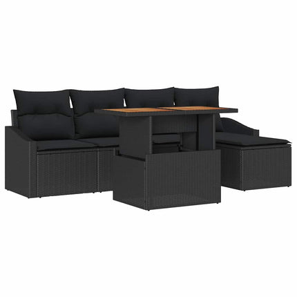 Trädgårdsoffset med lagring 6 pcs Svart Poly rattan