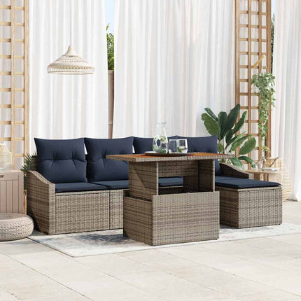 Trädgårdsoffset med lagring 6 pcs Grå Poly rattan