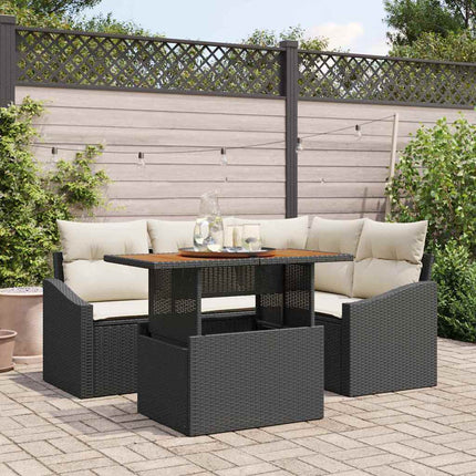 Trädgårdsoffset med lagring 5 pcs Svart Poly rattan