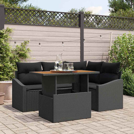 Trädgårdsoffset med lagring 5 pcs Svart Poly rattan