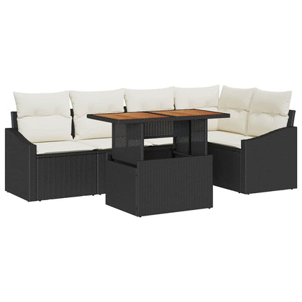 Trädgårdsoffset med lagring 6 pcs Svart Poly rattan