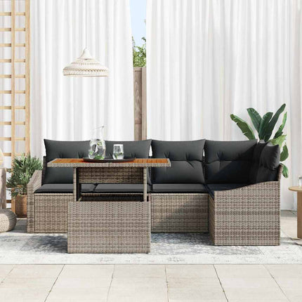 Trädgårdsoffset med lagring 6 pcs Grå Poly rattan