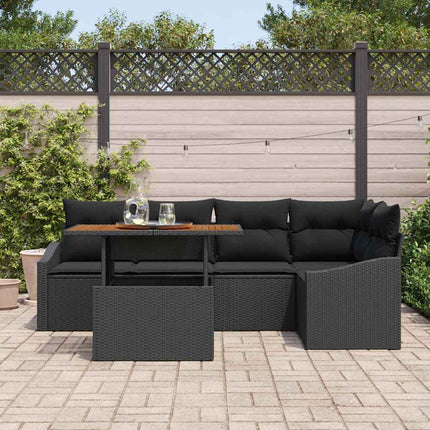 Trädgårdsoffset med lagring 6 pcs Svart Poly rattan
