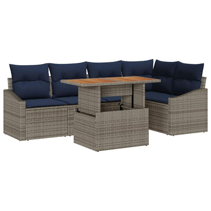 Trädgårdsoffset med lagring 6 pcs Grå Poly rattan