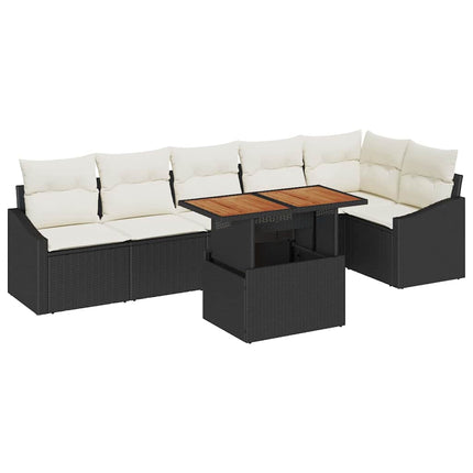 Trädgårdsoffset med lagring 7 pcs Svart Poly rattan