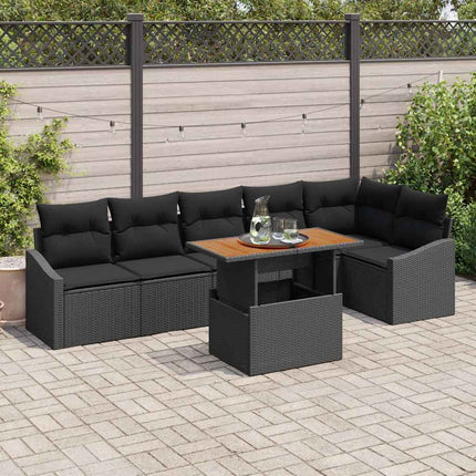 Trädgårdsoffset med lagring 7 pcs Svart Poly rattan