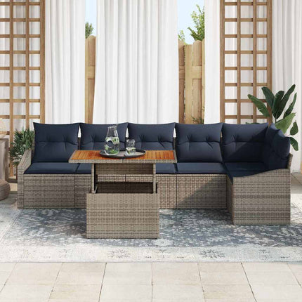Trädgårdsoffset med lagring 7 pcs Grå Poly rattan