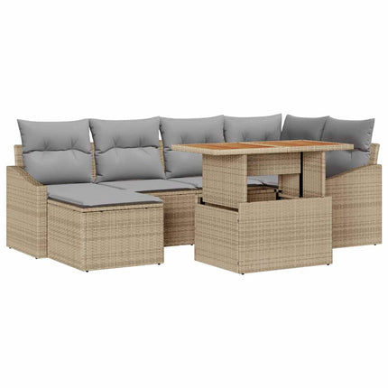 Trädgårdsoffset 7 st Beige Poly rattan