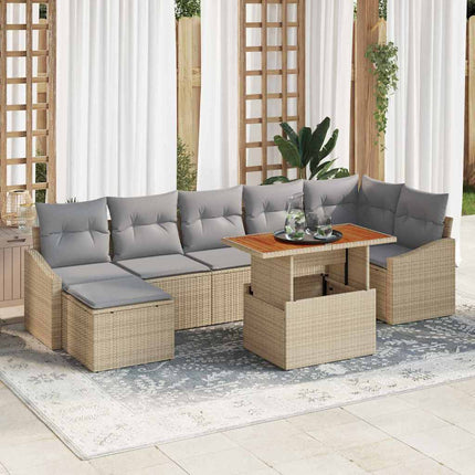 Trädgårdsoffset med lagring 8 pcs Beige Poly rattan