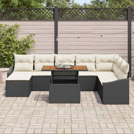 Trädgårdsoffset med lagring 9 pcs Svart Poly rattan