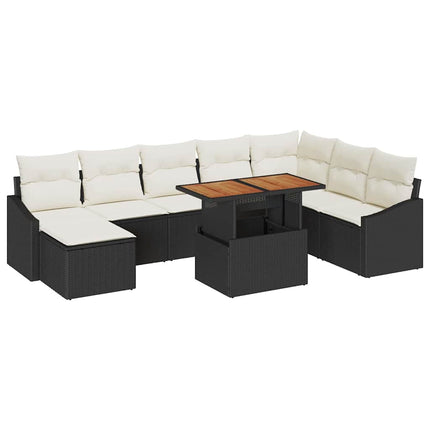 Trädgårdsoffset med lagring 9 pcs Svart Poly rattan