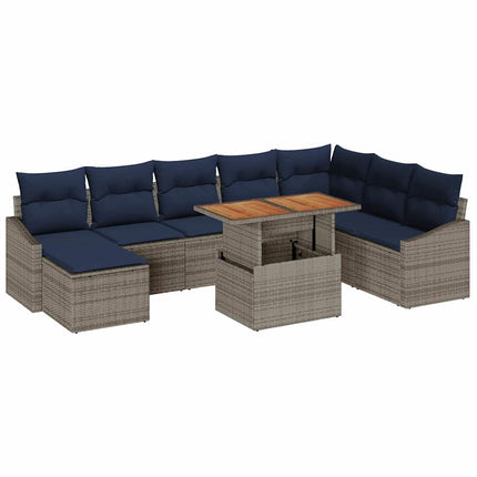 Trädgårdsoffset med lagring 9 pcs Grå Poly rattan