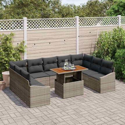 Trädgårdsoffset med lagring 10 pcs Grå Poly rattan