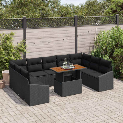 Trädgårdsoffset med lagring 10 pcs Svart Poly rattan