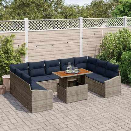 Trädgårdsoffset med lagring 10 pcs Grå Poly rattan
