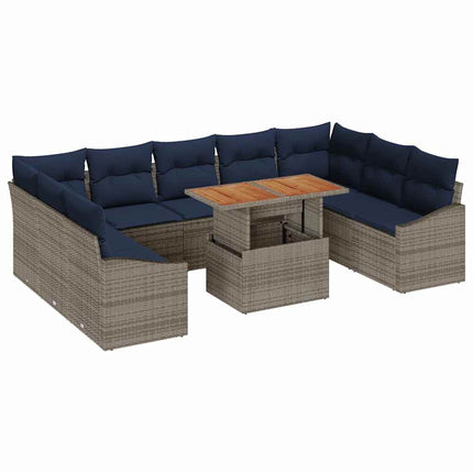 Trädgårdsoffset med lagring 10 pcs Grå Poly rattan