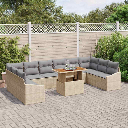 Trädgårdsoffset med lagring 11 pcs Beige Poly rattan