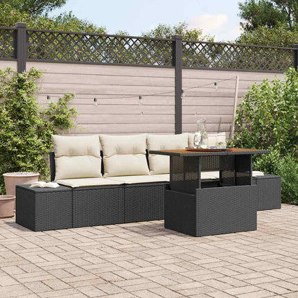 Trädgårdsoffset med lagring 5 pcs Svart Poly rattan