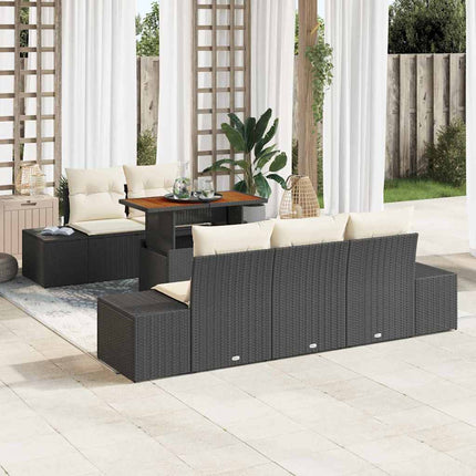 Trädgårdsoffset 6 st Svart Poly rattan