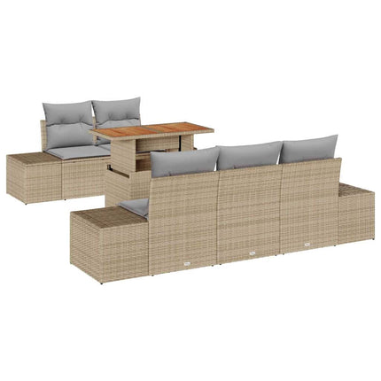 Trädgårdsoffset med lagring 6 pcs Beige Poly rattan