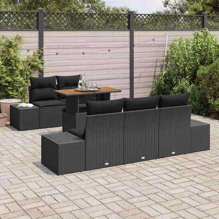 Trädgårdsoffset med lagring 6 pcs Svart Poly rattan