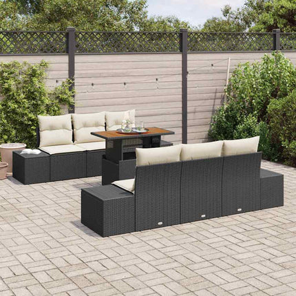 Trädgårdsoffset med lagring 7 pcs Svart Poly rattan