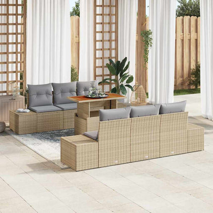 Trädgårdsoffset med lagring 7 pcs Beige Poly rattan