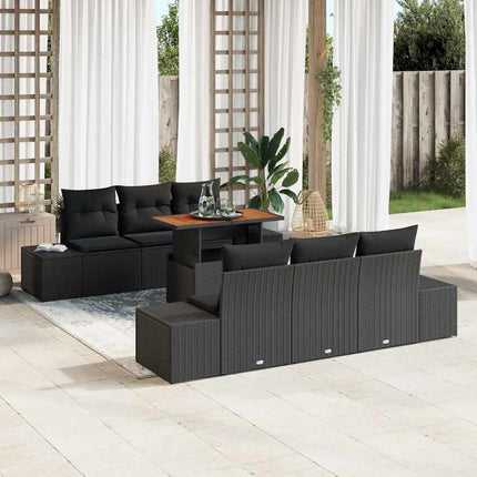 Trädgårdsoffset med lagring 7 pcs Svart Poly rattan