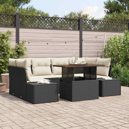 Trädgårdsoffset med lagring 7 pcs Svart Poly rattan